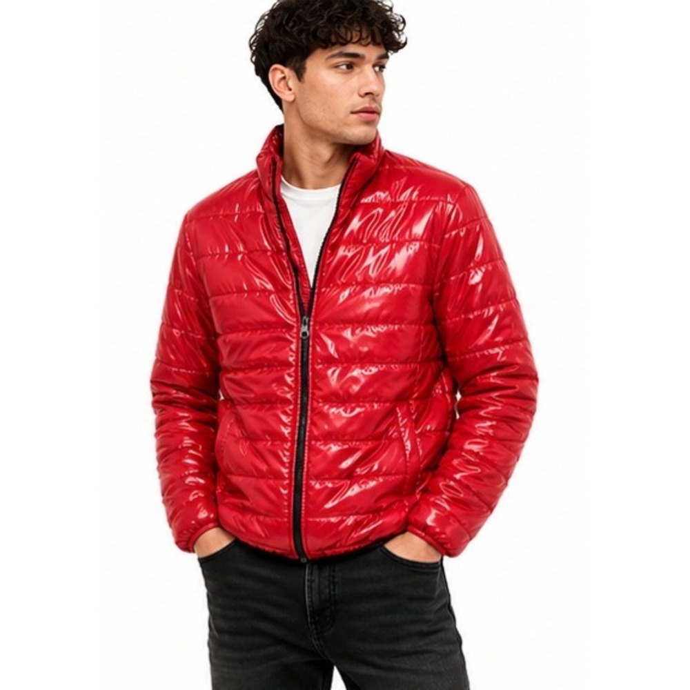 AEROPOSTALE Shiny Red Lightweight Puffer Jacket Mens Small Quilted Full Zip Coat
